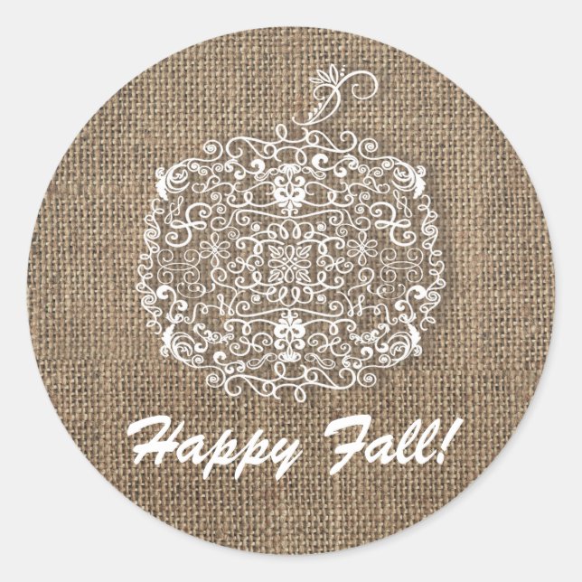 Herbstfall Filigree Pumpkin & Burlap Gevor Runder Aufkleber (Vorderseite)