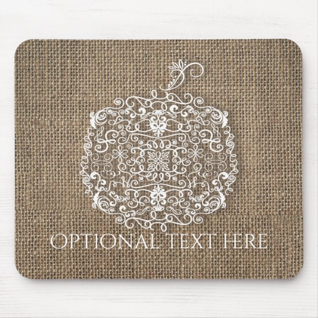 Herbstfall Filigree Pumpkin & Burlap Rustikaler Lo Mousepad (Vorne)