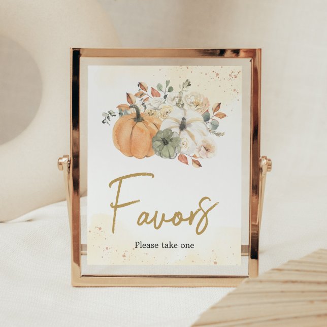 Herbstfall Floral Pumpkin Baby Duwer Favoriten Poster (A Little Pumpkin Baby Shower Favors Sign)
