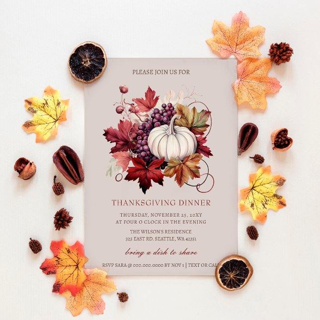 Herbstfall Floral Pumpkins Erntedank Abendessen Einladung (Autumn Fall Floral Pumpkins Thanksgiving Dinner Invitation)