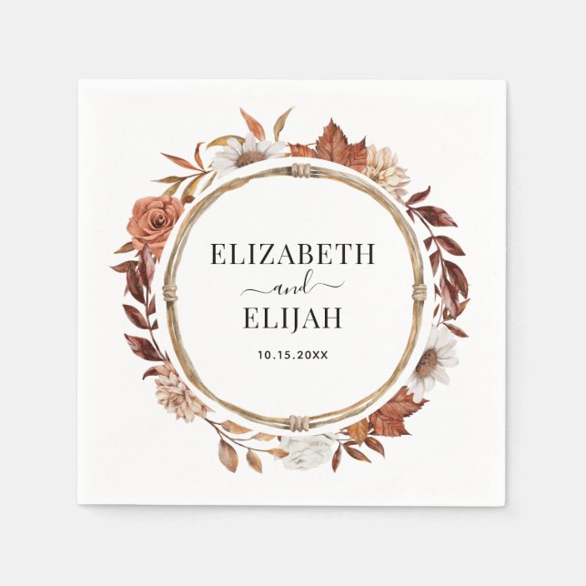 Herbstfall Florale Terracotta Hochzeit Serviette (Vorderseite)