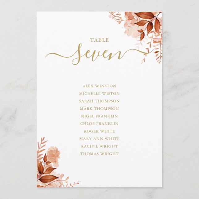 Herbstfall Gold-Sitzplan-Tischnummer (Vorderseite)