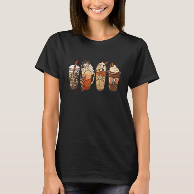 Herbstfall-Kaffee-Latups-Horror & Ghost-Halle T-Shirt (Vorderseite)