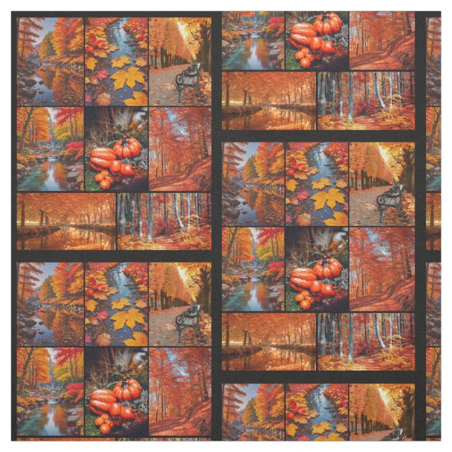 Herbstfall Landscape Foto Grid Muster Stoff (Muster)