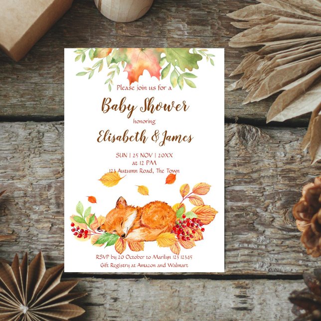 Herbstfall niedliche Babyfußdusche Einladung (Autumn fall cute baby fox baby shower editable template  invitation digital download)