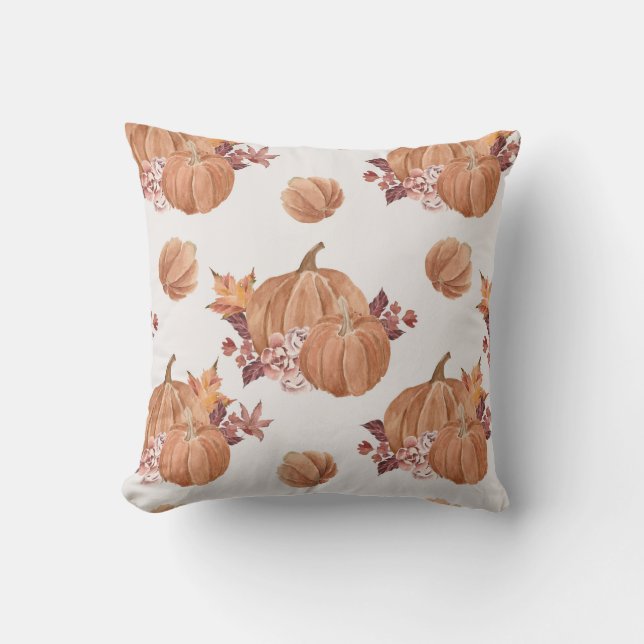 Herbstfall Pumpkin Floral Wasserfarbe Kissen (Vorderseite)