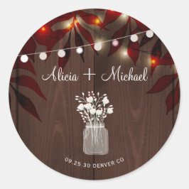 Herbstfall rustikale Stallenholz Hochzeit Runder Aufkleber