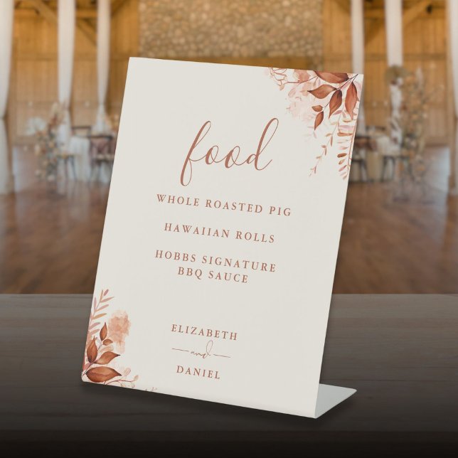 Herbstfall Rustikales Blumenmenü Sockelschild (Autumn Fall Rustic Floral Food Menu Pedestal Sign)