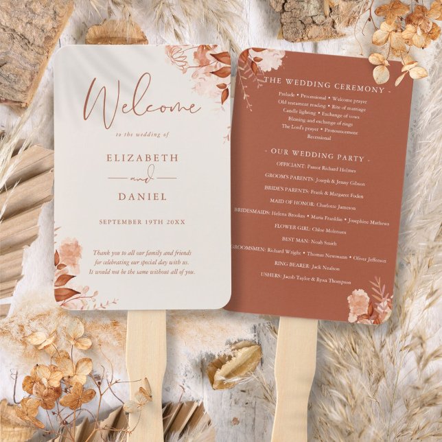 Herbstfall Rustikales Hochzeitsprogramm Fächer (Autumn Fall Rustic Floral Wedding Program Hand Fan)