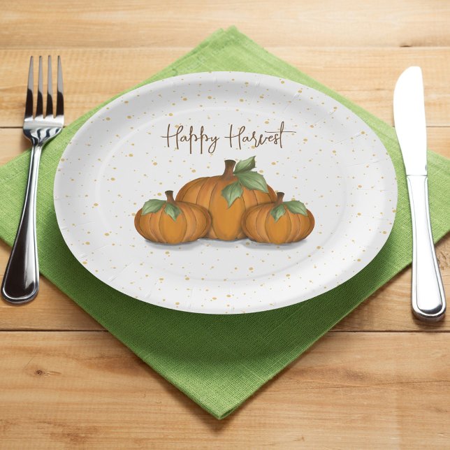 Herbstfall Wasserfarbe Pumpkin Elegante Ernte Pappteller (Simple pumpkin harvest Autumn custom paper plate. )