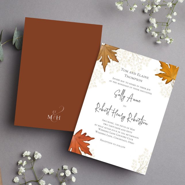 Herbstfall Wasserfarben Blätter Hochzeit maßgeschn Einladung (Fall watercolor leaves custom wedding invitation.)