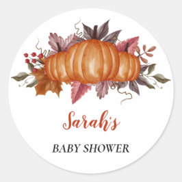Herbstfallblatt Pumpkin Baby Dusche, Individuelle  Runder Aufkleber