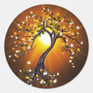 Herbstfallen bei Sonnenuntergang Stickers Rev. 2
