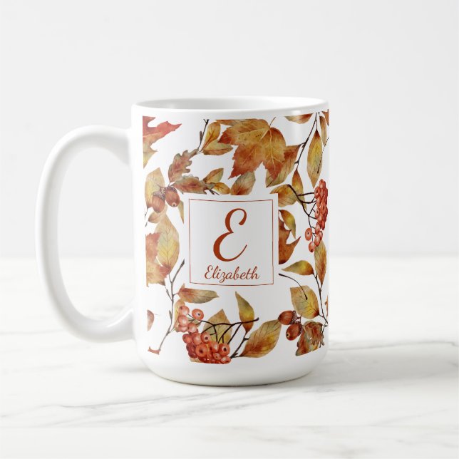 Herbstfallen Folien Blätter Monogramm Kaffee Tasse (Links)