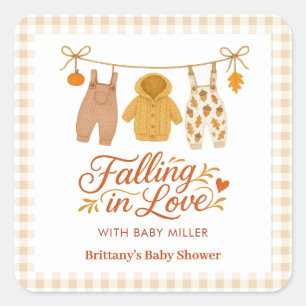 Herbstfallen in der Liebe Kinderkleidung Babydusch Quadratischer Aufkleber