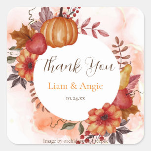 Herbstfallen in der Liebe Pumpkin Hochzeit Verlobu Quadratischer Aufkleber