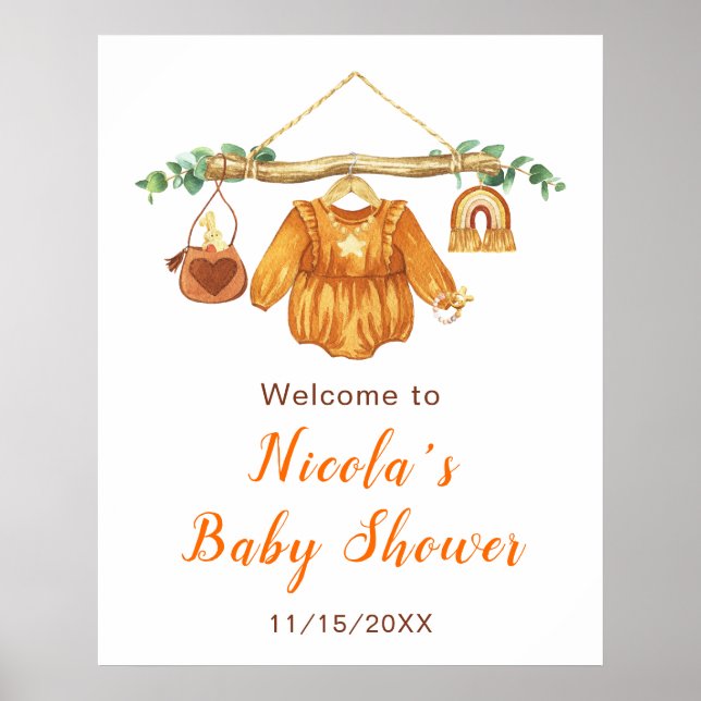 Herbstfallen Kleidung Linie Girl Baby Dusche Willk Poster (Vorne)