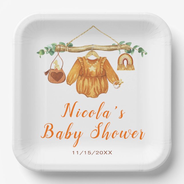 Herbstfallen Kleidung Linie Girl Babydusche Pappteller (Vorderseite)