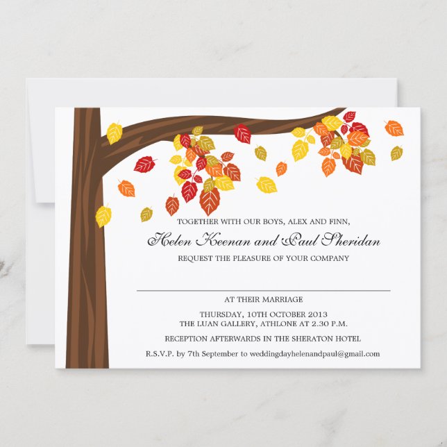 Herbstfallende Blätter Hochzeit V3 Einladung (Vorderseite)