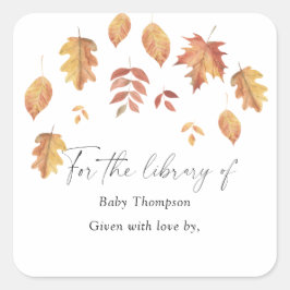 Herbstfallendes Blätter - Baby Shower Buchzeichen Quadratischer Aufkleber
