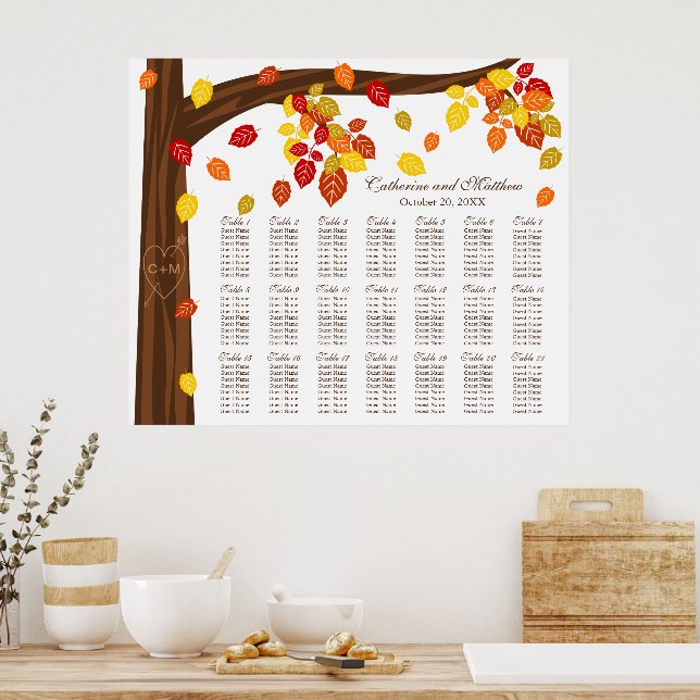Herbstfallendes Blätter Hochzeitstabelle Poster (Küche)