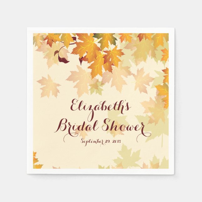 Herbstfallmaple-Blätter Hochzeitsszenario-Brautpar Serviette (Vorderseite)
