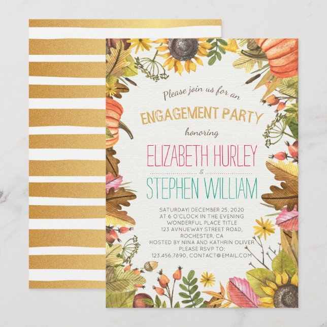 Herbstfallmaple-Blätter Pumpkin-Engagement-Partei Einladung (Vorne/Hinten)