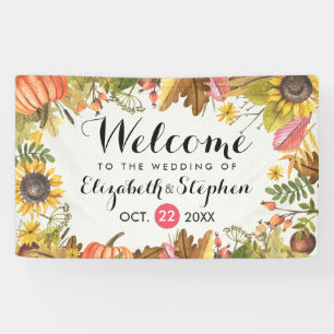 Herbstfallmaple-Blätter Pumpkin Hochzeit Willkomme Banner