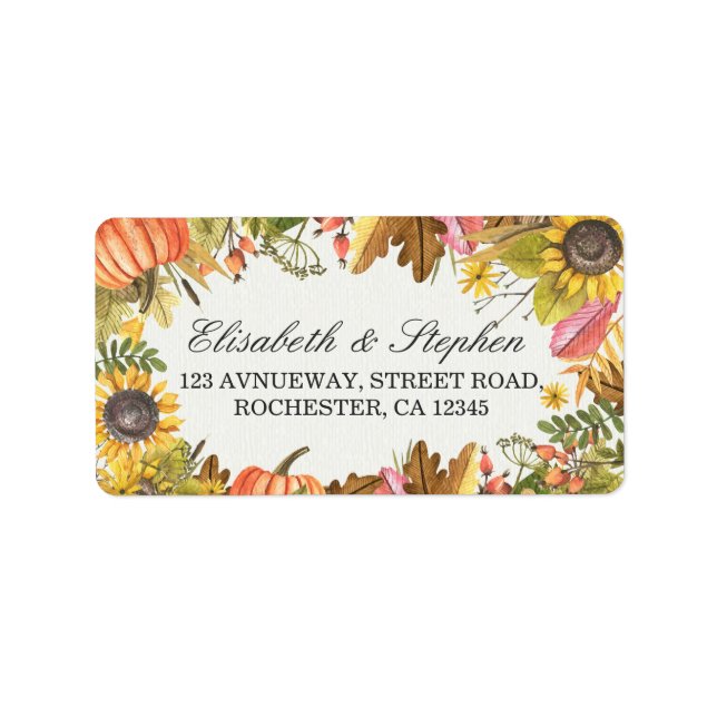 Herbstfallmaple-Blätter Pumpkin-Hochzeitsadresse Adressaufkleber (Vorne)