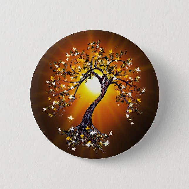Herbstfällt-Baum am Sonnenuntergang Button (Vorderseite)