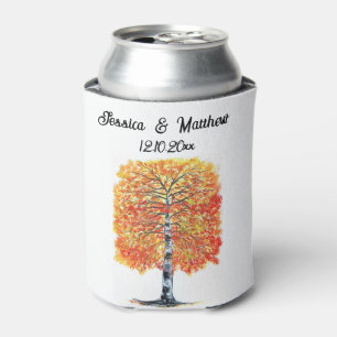 Herbstfällt Orange Blätter Wasserfarbenhochzeit Dosenkühler