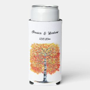 Herbstfällt Orange Blätter Wasserfarbenhochzeit Selters Dosenkühler