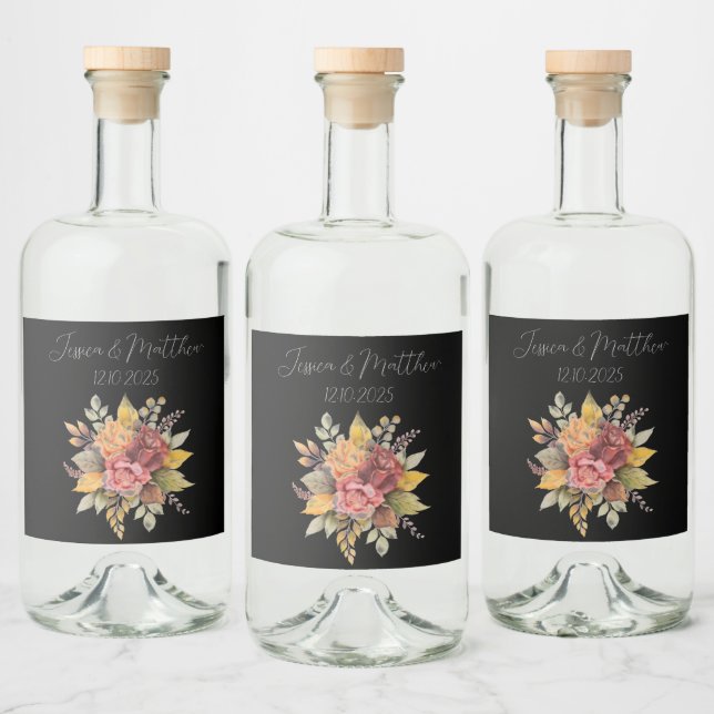 Herbstfällt Schwarze Wasserfarbenhochzeit Alkoholflaschenetikett (Flaschen)