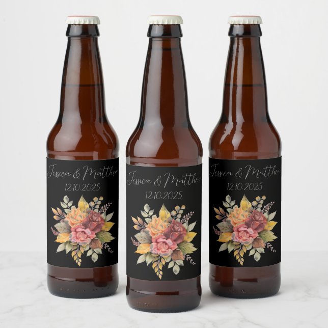 Herbstfällt Schwarze Wasserfarbenhochzeit Bierflaschenetikett (Flaschen)