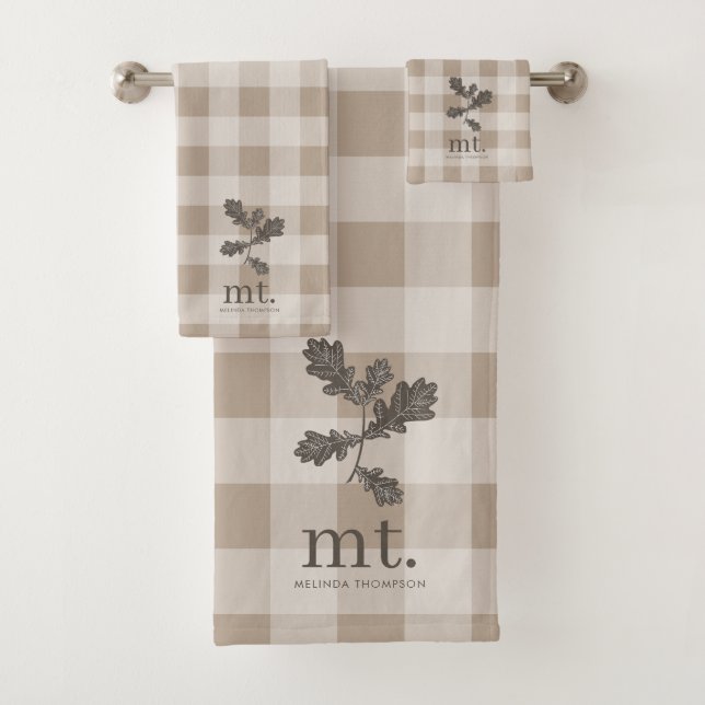 Herbstfalltaupe Kariert Modernes Foliongramm Badhandtuch Set (Insitu)