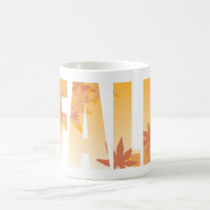 Herbstfalltypografie-Design mit Blätter Kaffeetasse