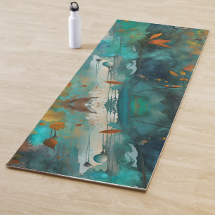 Herbstfarben Aquamarine Russ Gold Abstrakt Yogamatte