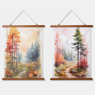 Herbstfarben auf dem Waldbaumweg Wandteppich Mit Holzrahmen
