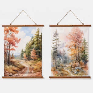 Herbstfarben auf dem Waldbaumweg Wandteppich Mit Holzrahmen