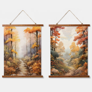 Herbstfarben auf dem Waldbaumweg Wandteppich Mit Holzrahmen