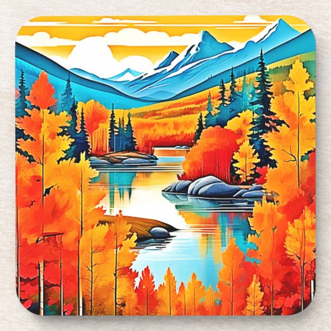 Herbstfarben Aussicht auf Berge Getränkeuntersetzer (Vorderseite)