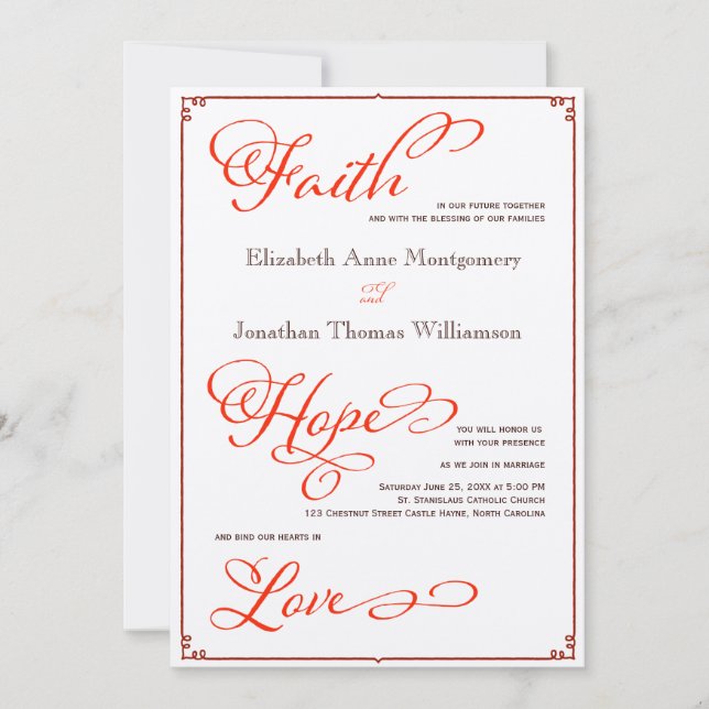 Herbstfarben Faith Hope Liebe Hochzeit Einladung (Vorderseite)