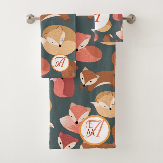 Herbstfarben für mit Monogramm Waldfüchse Herbst Badhandtuch Set (Insitu)