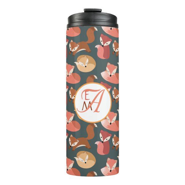 Herbstfarben für mit Monogramm Waldfüchse Herbst Thermosbecher (Vorderseite)
