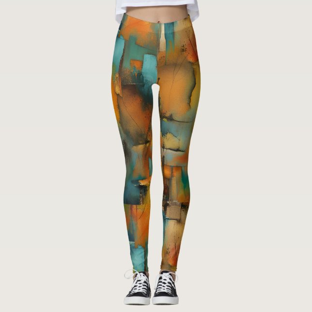 Herbstfarben, geometrische Grundierfarbe abstrakt Leggings (Vorderseite)