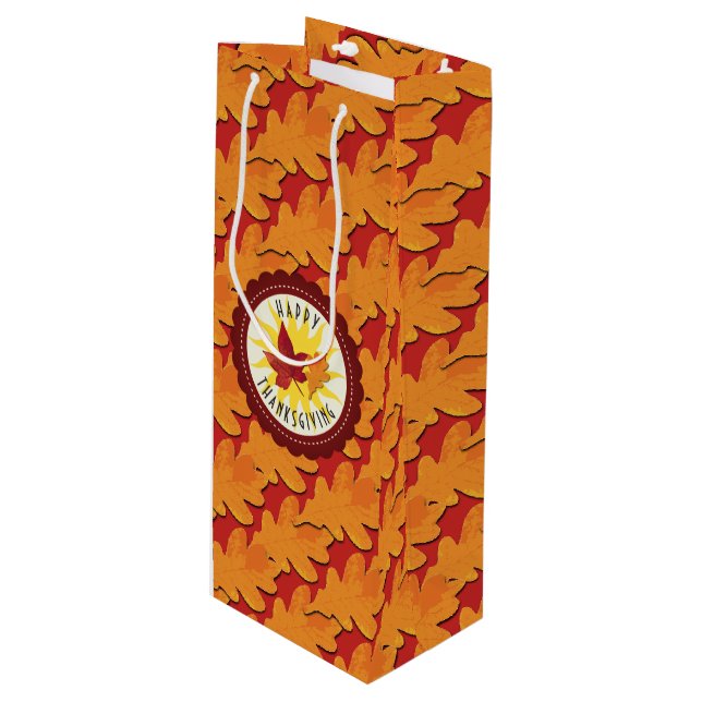 Herbstfarben-glücklicher Erntedank Geschenktüte Für Weinflaschen (Vorderseite Schrägansicht)