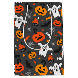 Herbstfarben Halloween-Symbolmuster auf dunkelgrau Mittlere Geschenktüte