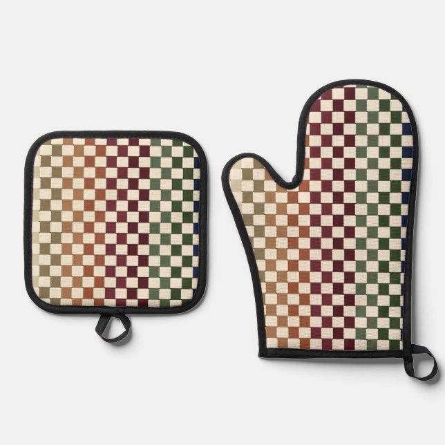Herbstfarben im Herbst Retro-Webloops-Stil Ofenhandschuh & Topflappen-Set (Vorderseite)