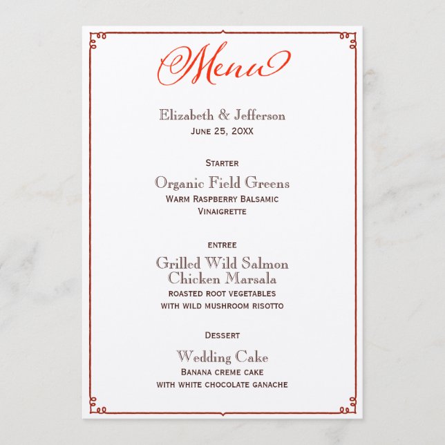 Herbstfarben Kalligrafie Script Wedding Menu Card Menükarte (Vorderseite)