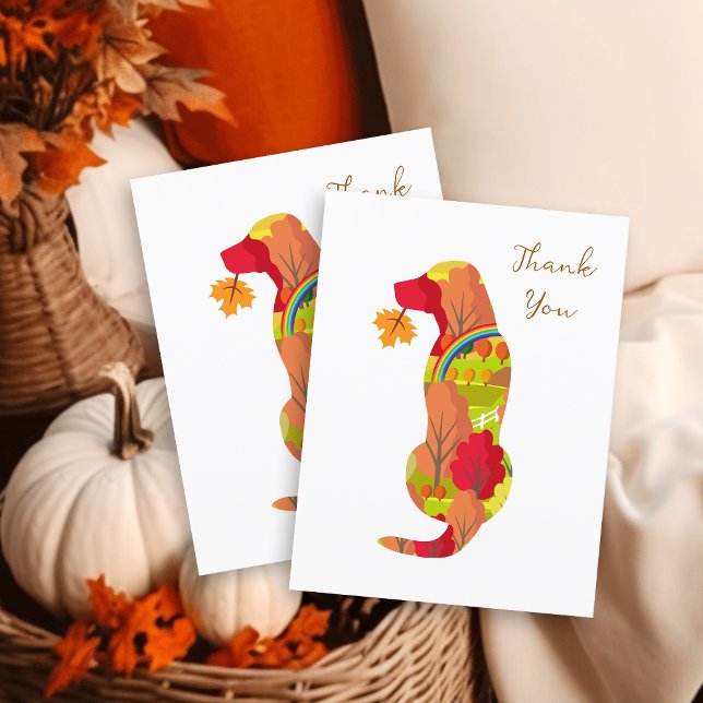 Herbstfarben Labrador Silhouette Vielen Dank Postkarte (Autumn Colors Labrador Silhouette Thank You Postcard for Labrador Owners.  Labrador Outline Design.)